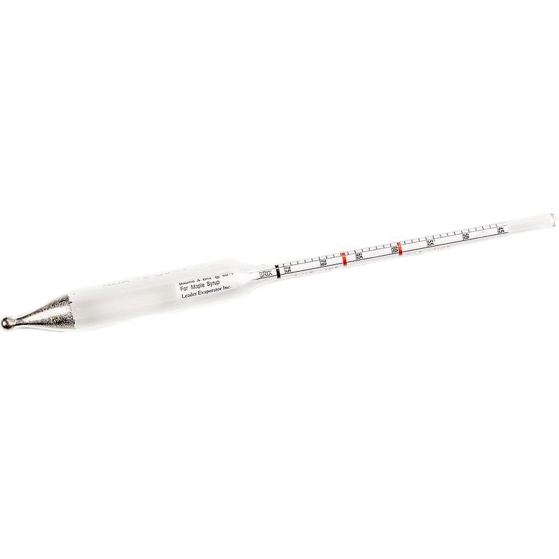 Glass hydrometer with dual Baume and Brix scales for measuring maple syrup density, ideal for Outdoor Living and Lawn & Garden.