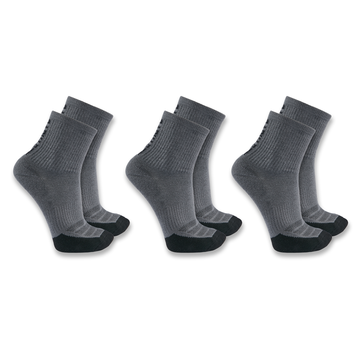 Carhartt Carhartt Force® Midweight Logo Short Crew Sock 3-Pack - Carbon Heather, XL