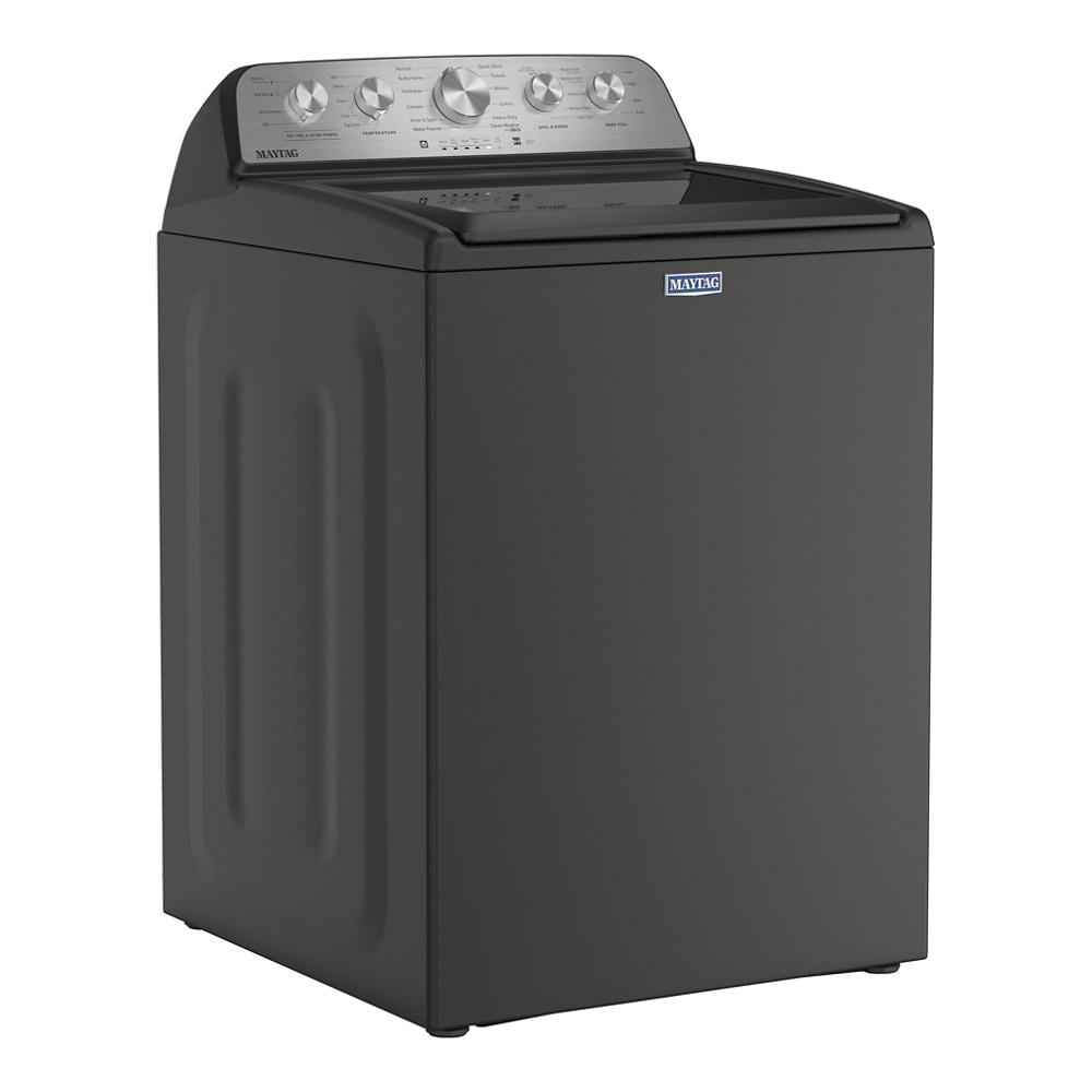 Top load Maytag impeller washer in dark finish with control panel and multiple wash settings for home appliances and laundry rooms