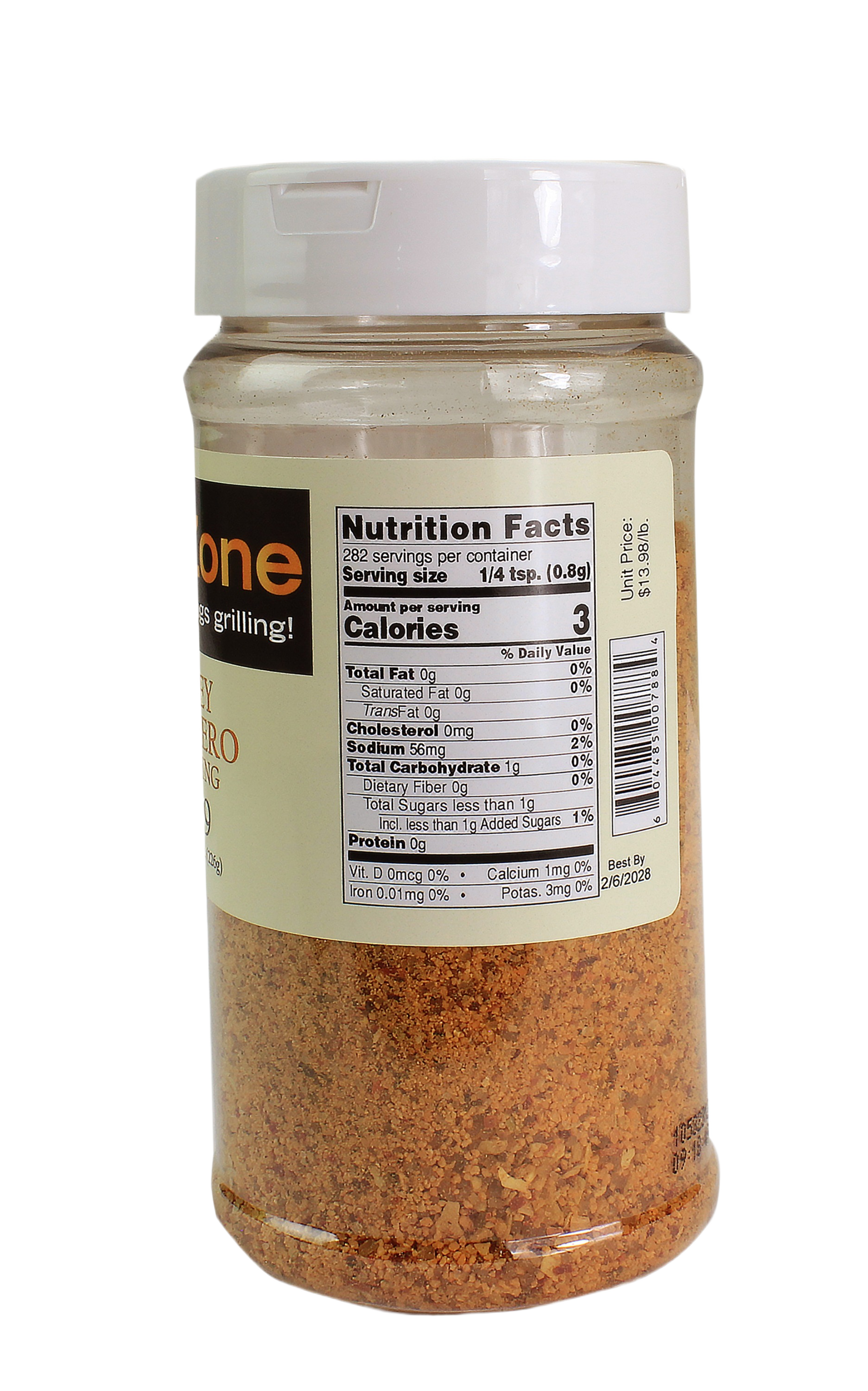 Clear plastic jar of spicy honey habanero seasoning with nutrition facts label in grilling sauces and spices collection under $50