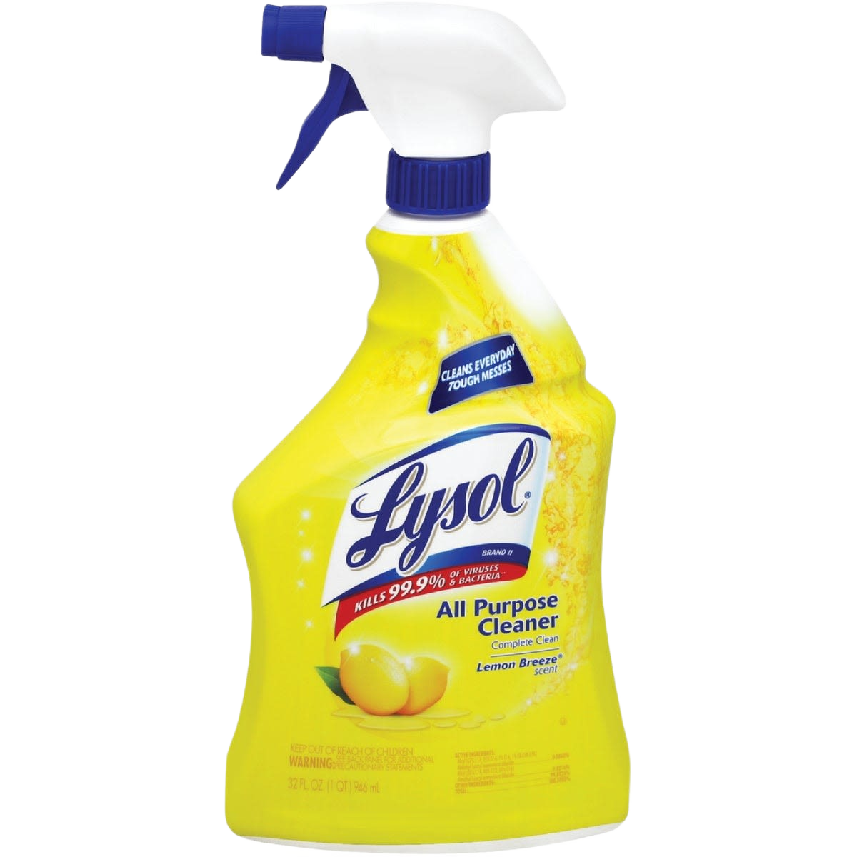 Yellow Lysol all-purpose cleaner spray bottle with lemon scent for cleaning supplies and household use under $50