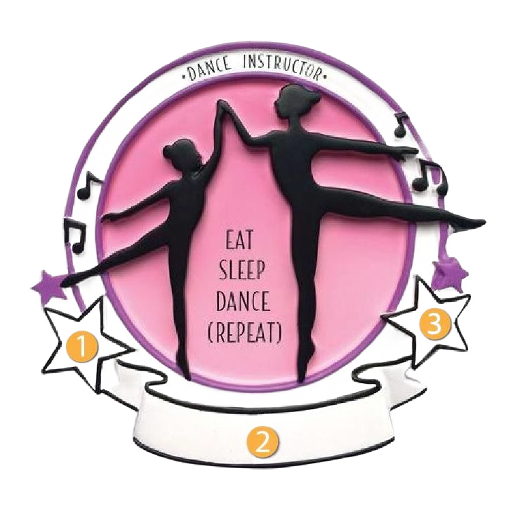 Pink and purple dance-themed Christmas ornament with two ballerinas holding hands and musical notes under $50 decor
