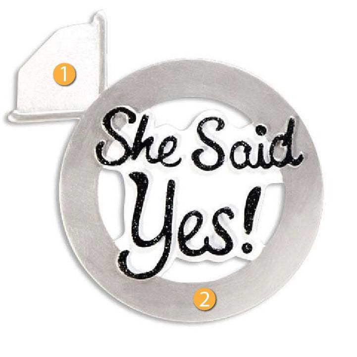 Round silver engagement ornament with "She Said Yes!" text for Christmas tree decoration under $50