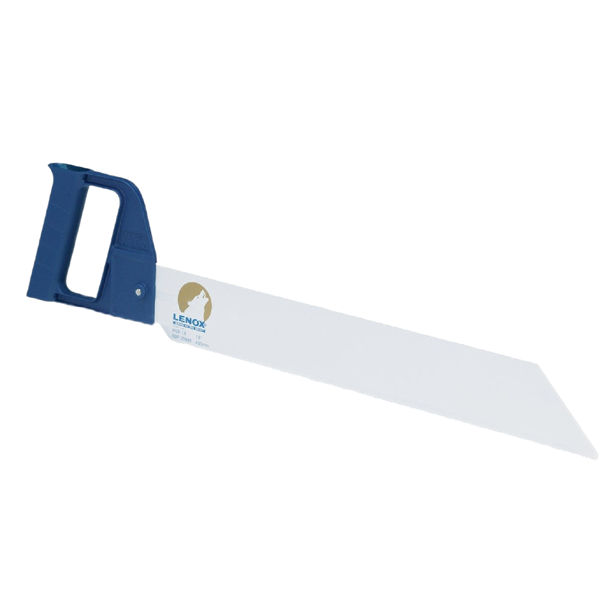 Hand saw with blue handle and sharp steel blade designed for cutting PVC pipes in home improvement tasks