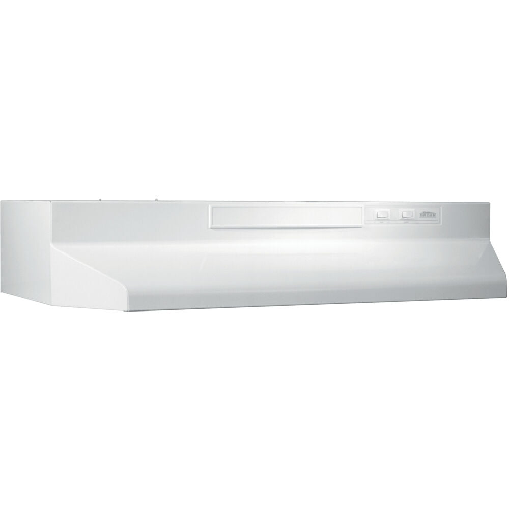White convertible under-cabinet range hood with simple controls for effective kitchen ventilation and home improvement.