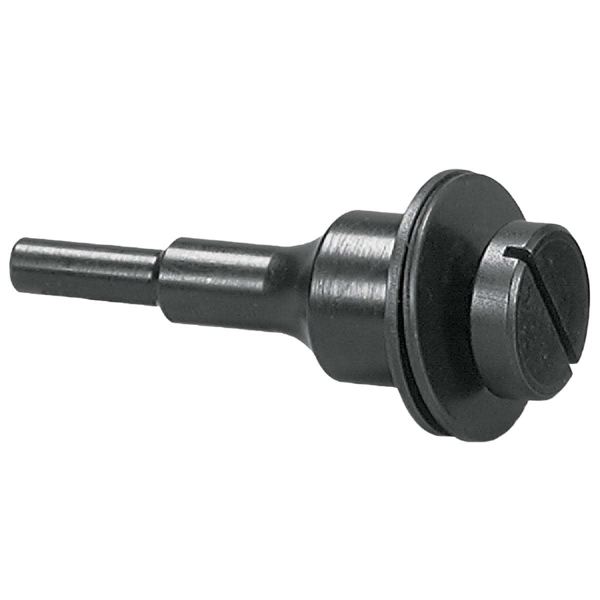 Black steel mandrel designed for use with abrasive cut-off wheels in woodworking and power tool accessories