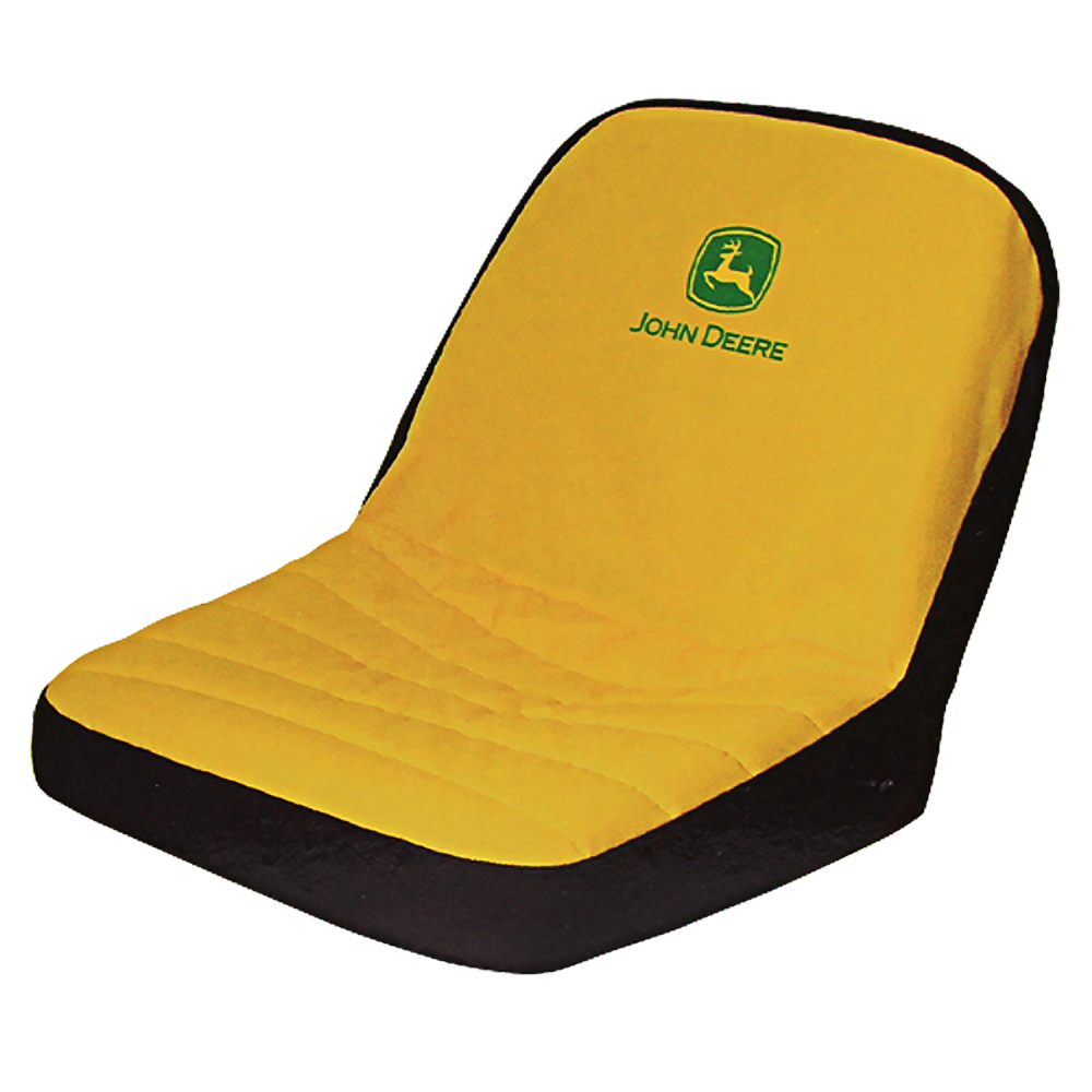 Yellow and black cushioned small seat cover with John Deere logo for riding mowers in automotive accessories collections