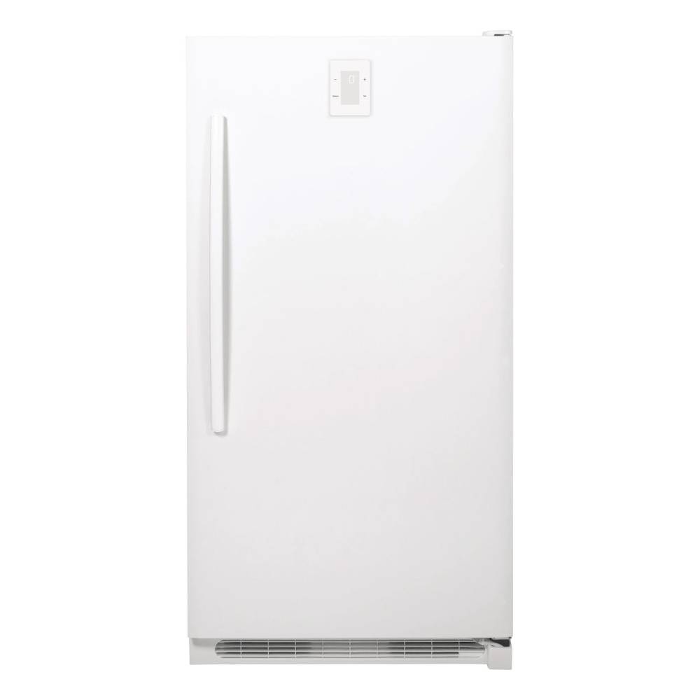 White upright gas freezer with tall vertical handle and top control panel in All Products collection