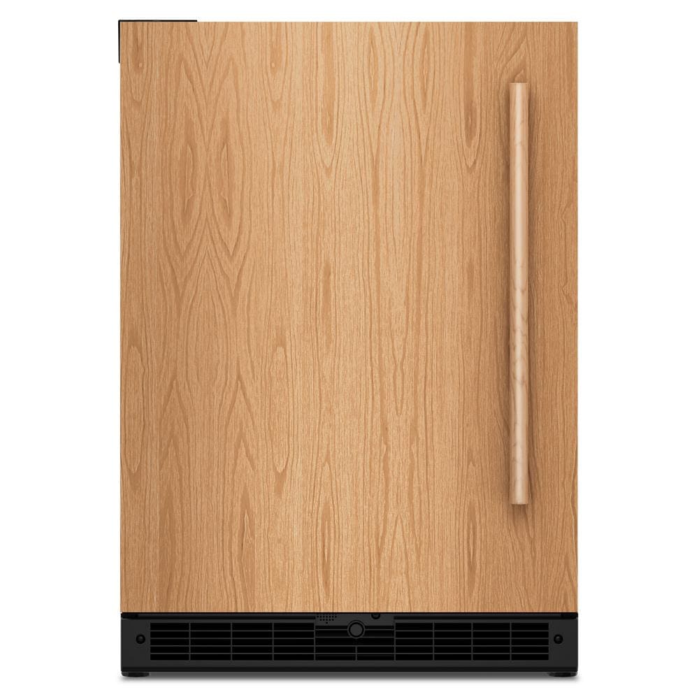 Undercounter 24" beverage center with panel-ready wood door, metal handle, and black vent from Appliance collection