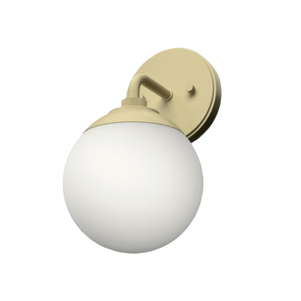 Modern brass wall sconce with frosted globe shade, ideal for bathroom, vanity, and living room lighting under $100.