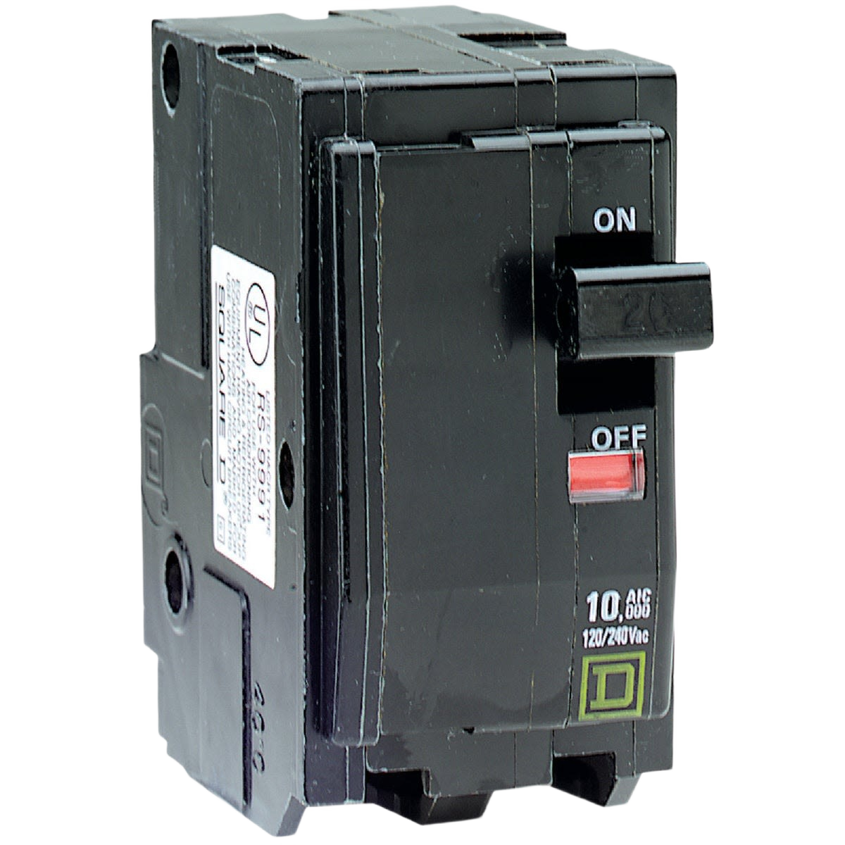 Black double-pole circuit breaker switch rated for 60 amp with on/off toggle for tools and home improvement use
