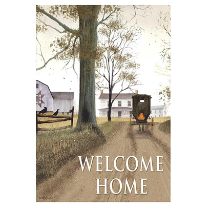 Decorative garden flag with rustic Amish scene and welcome home message for outdoor lawn under $50 collections
