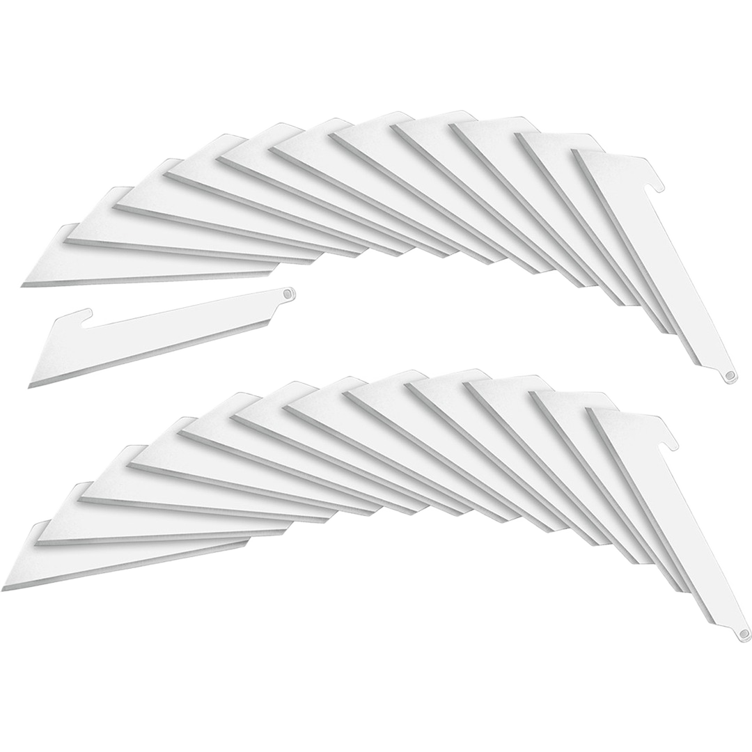 Set of stainless steel replacement utility blades with sharp edges for precision cutting in home improvement and tools tasks