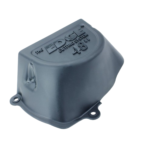 Durable black mower deck belt shield with embossed text for right-hand side protection in lawn equipment maintenance