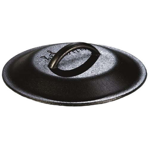 Black cast iron kettle lid with loop handle designed for cast iron kettles in kitchenware and Lodge Cast Iron collection