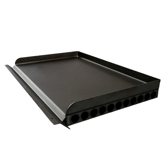 Carbon steel large flat pellet griddle with raised edges for grilling and outdoor cooking in cookware and grill accessories collections