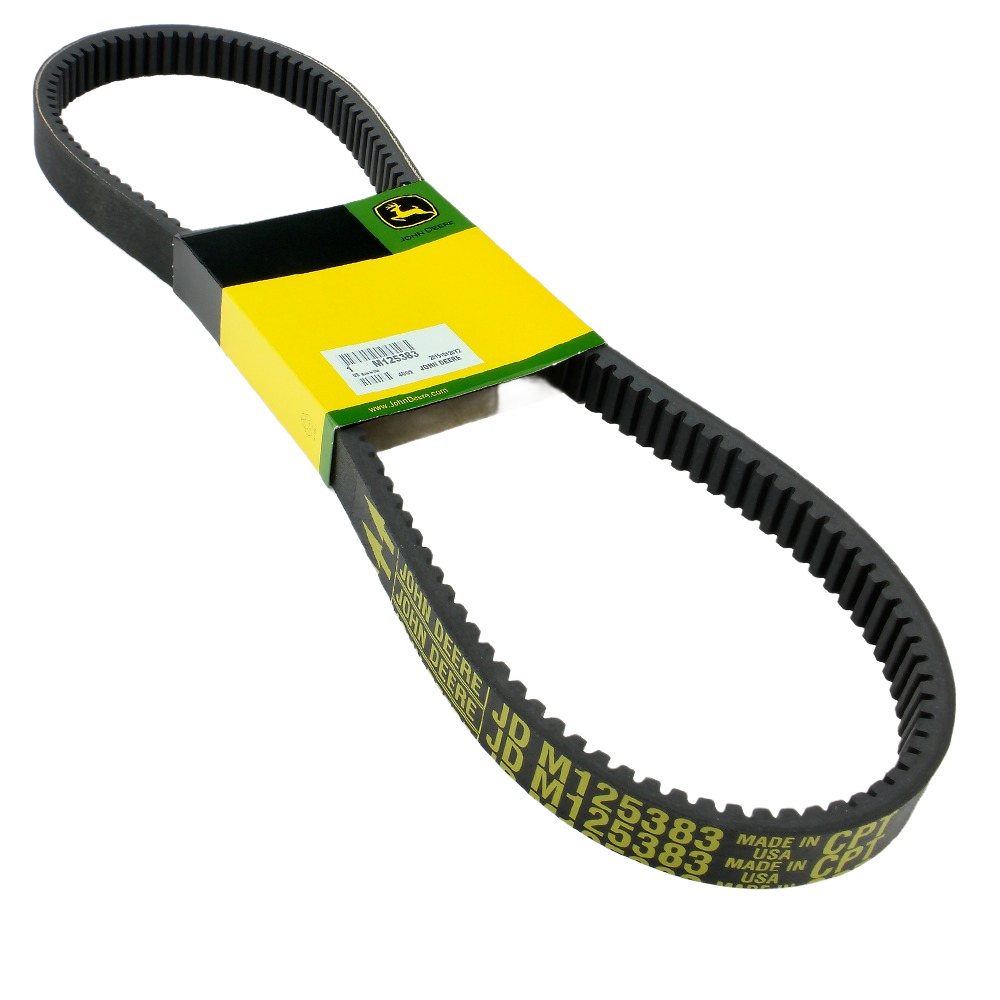 Black rubber V-belt with yellow and white branding, designed for clutch drive applications in tools and home improvement projects
