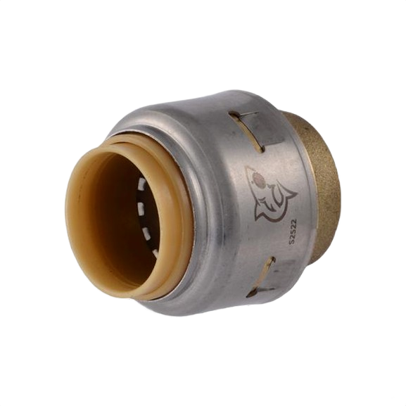 Brass push-to-connect pipe cap with stainless steel grip for plumbing and push fittings in Pipes & Fittings collection