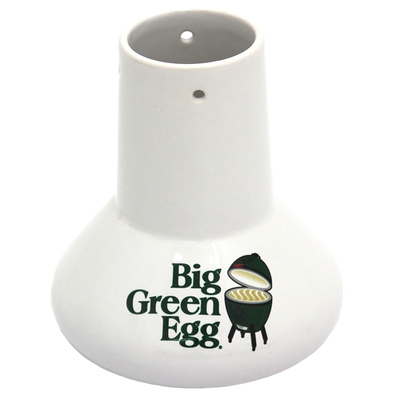 White ceramic vertical poultry roaster with ventilation holes for grilling in outdoor living and grill accessories collections