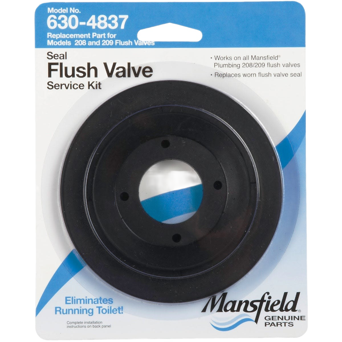 Black flush valve seal replacement part in sealed packaging for plumbing repairs and home improvement tasks
