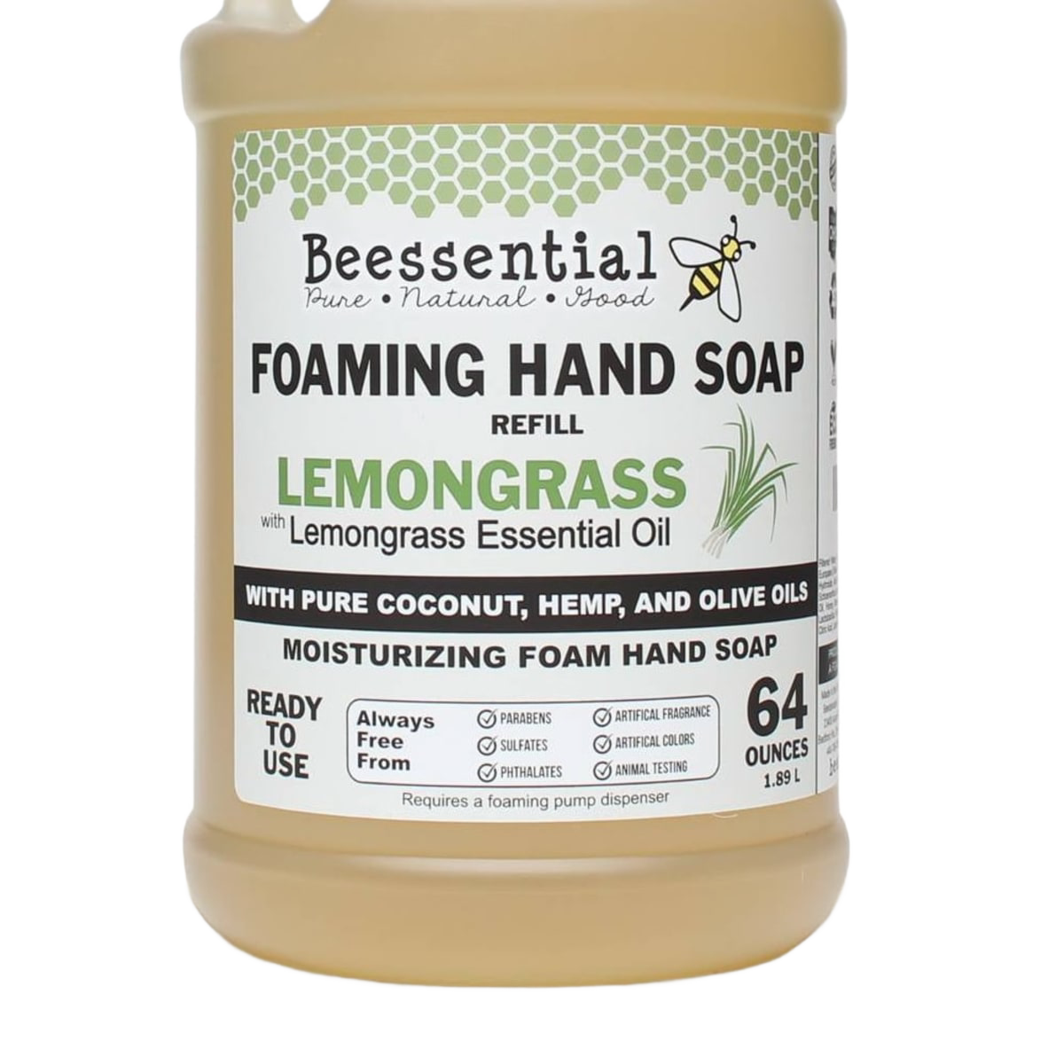 64 oz lemongrass foaming hand soap refill with pure coconut, hemp, and olive oils in Health & Beauty collections