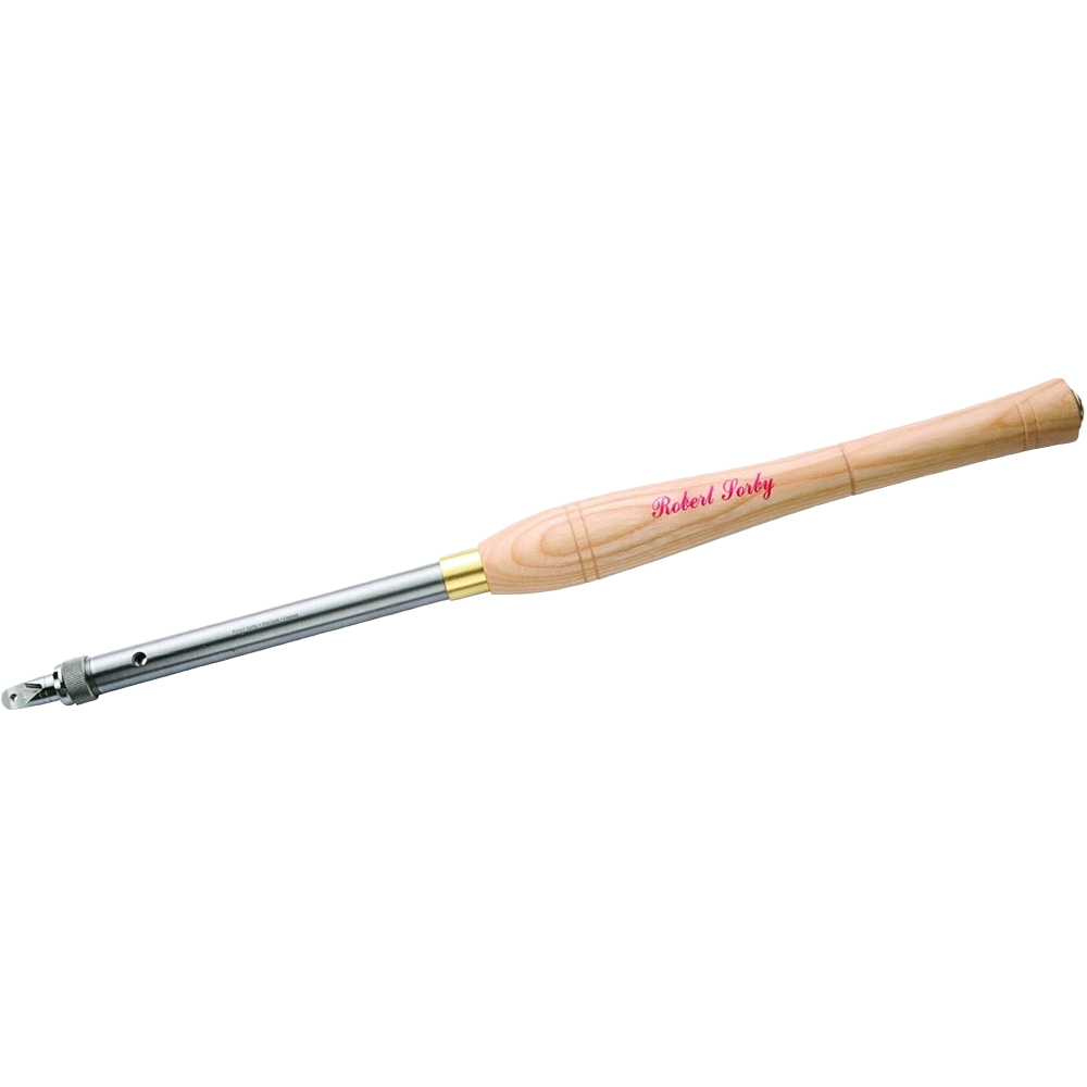 Woodturning tool with wooden handle and steel shaft, part of Robert Sorby woodworking tools collection