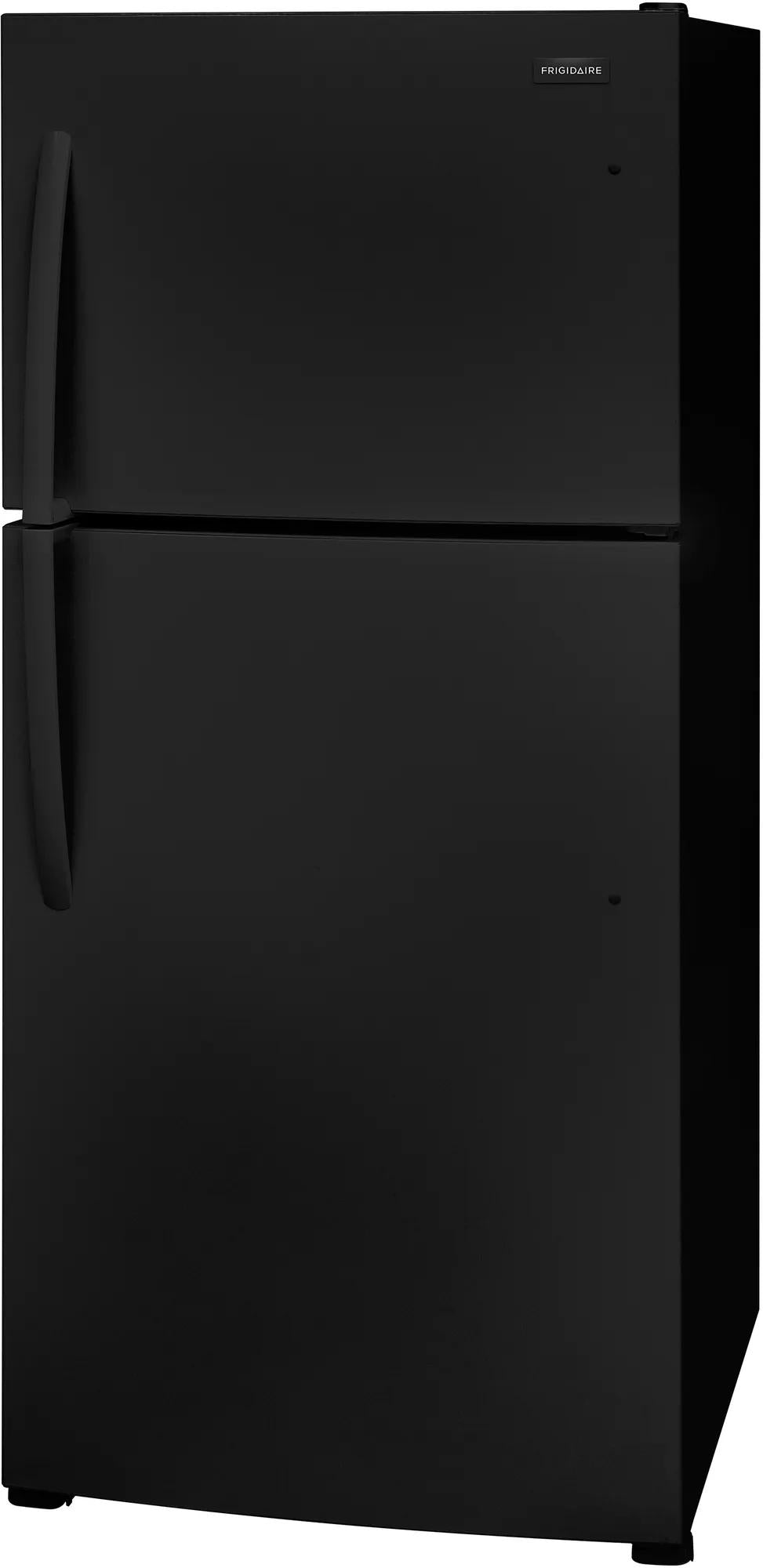 Matte black top freezer refrigerator with curved handles, suitable for garage and kitchen refrigerator collections