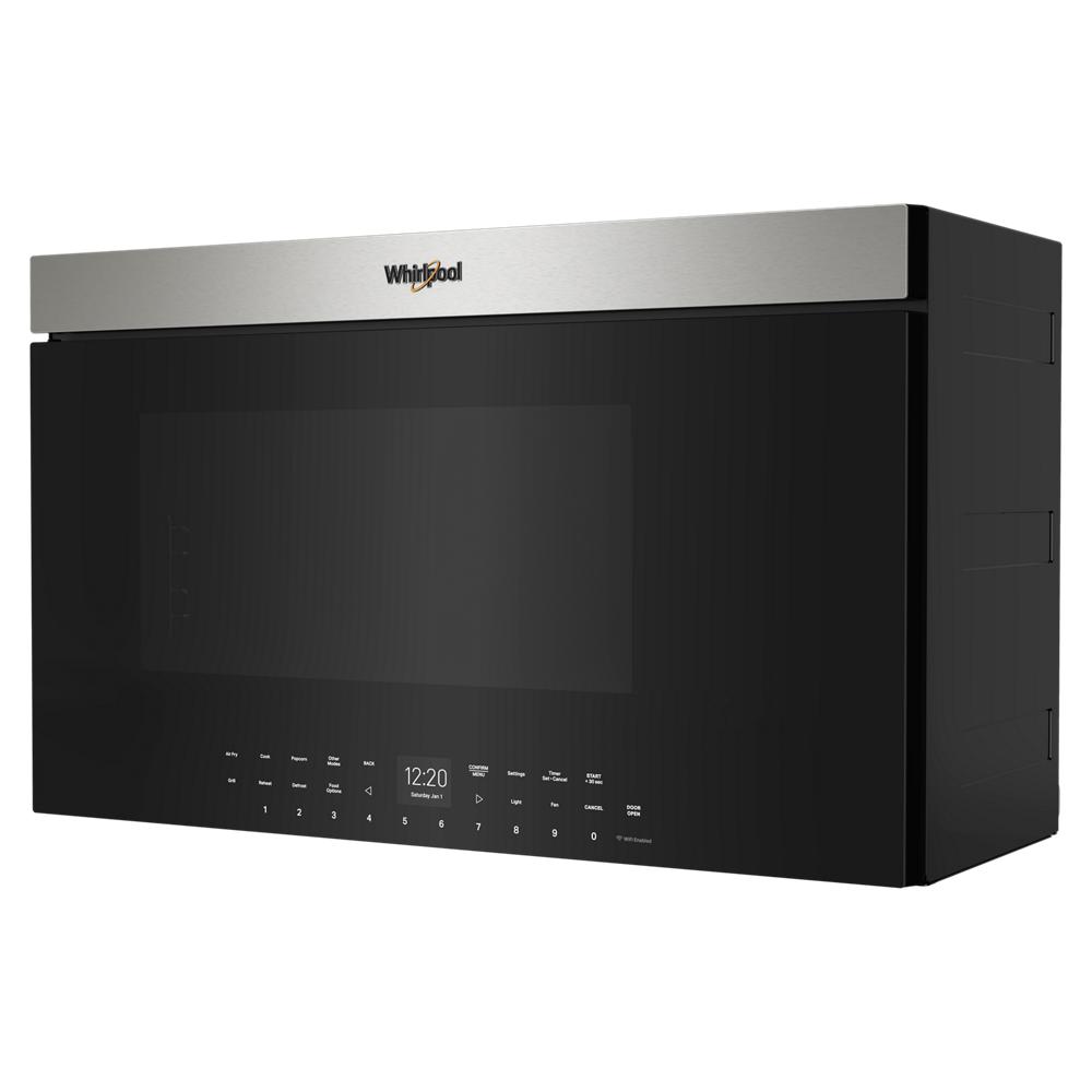 Black and stainless steel built-in air fry microwave with digital touch controls in Over the Range Microwaves collection