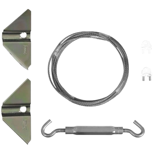 Zinc gate anti-sag kit with heavy-gauge steel brackets, wire cable, turnbuckle, and clamps for hardware and gate repair collections