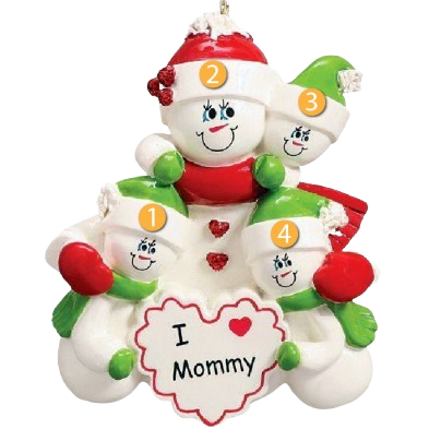 Personalized snowman family ornament with “I Love Mommy” heart, festive holiday decoration under $50 collection