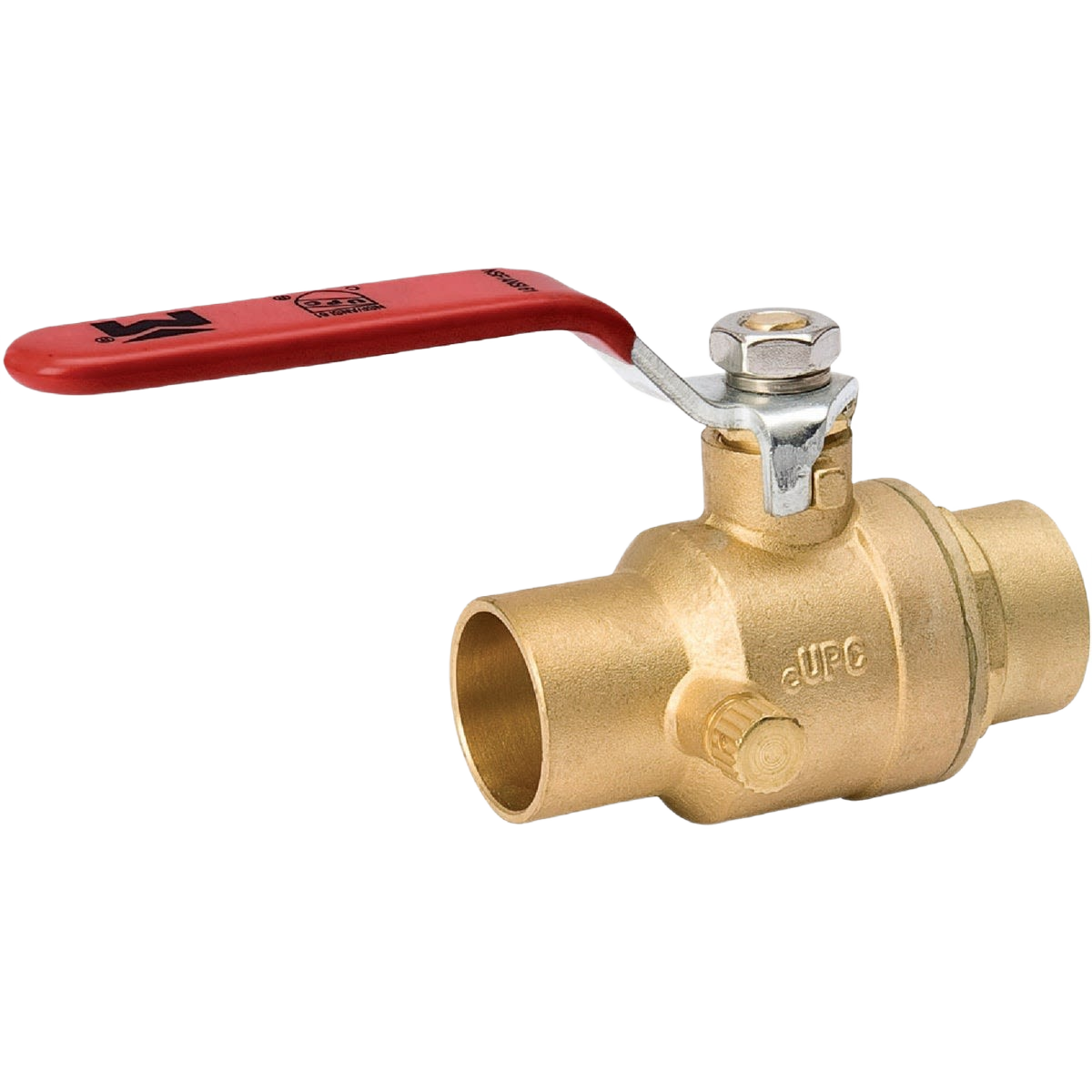 Forged brass full port ball valve with red handle for plumbing and home improvement applications under $100