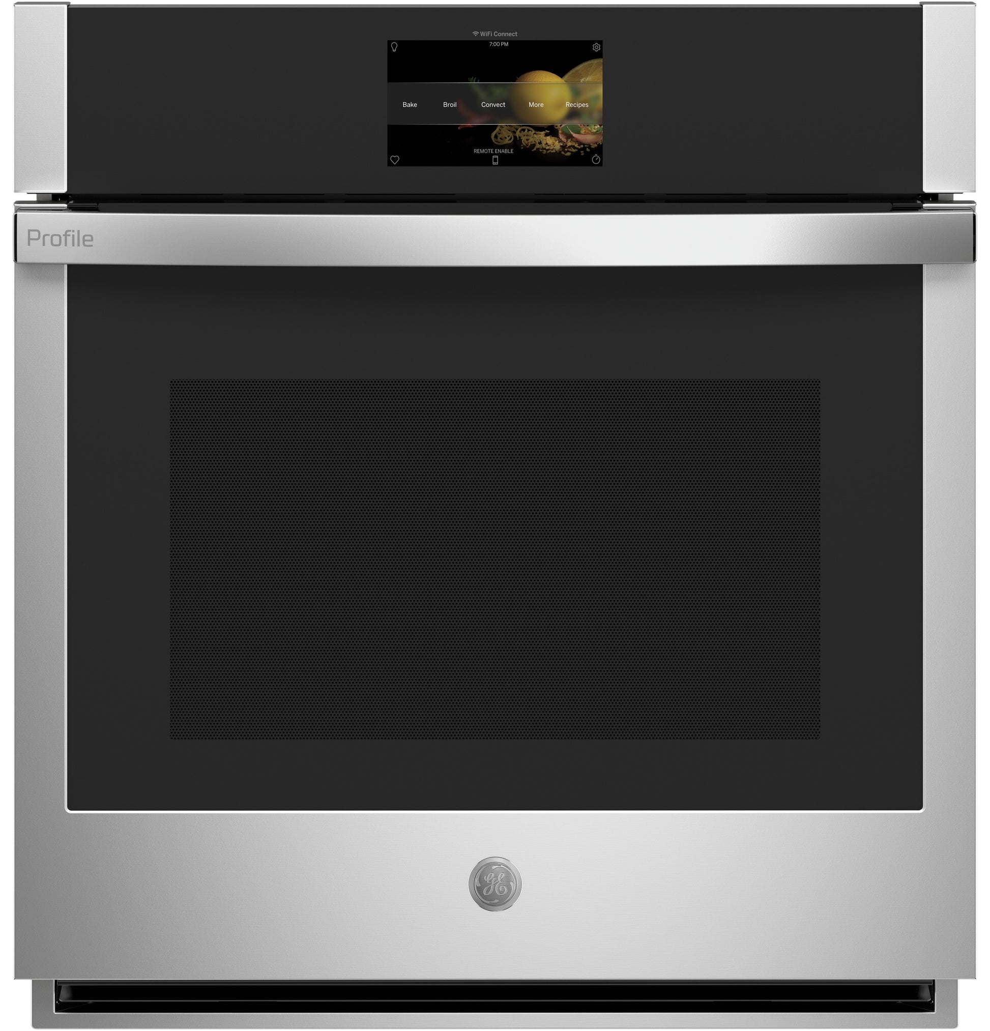 Stainless steel smart single wall oven with touchscreen control in Single Wall Ovens and Kitchen collections