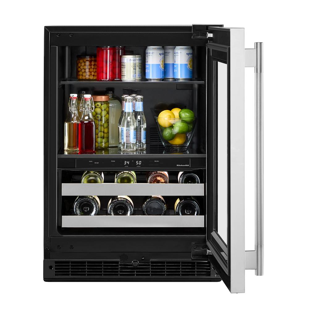 4.8 Cu. Ft. 24-Inch Beverage Center with Right Door Swing and 14-Wine Bottle Capacity with Metal-Front Racks in Stainless Steel