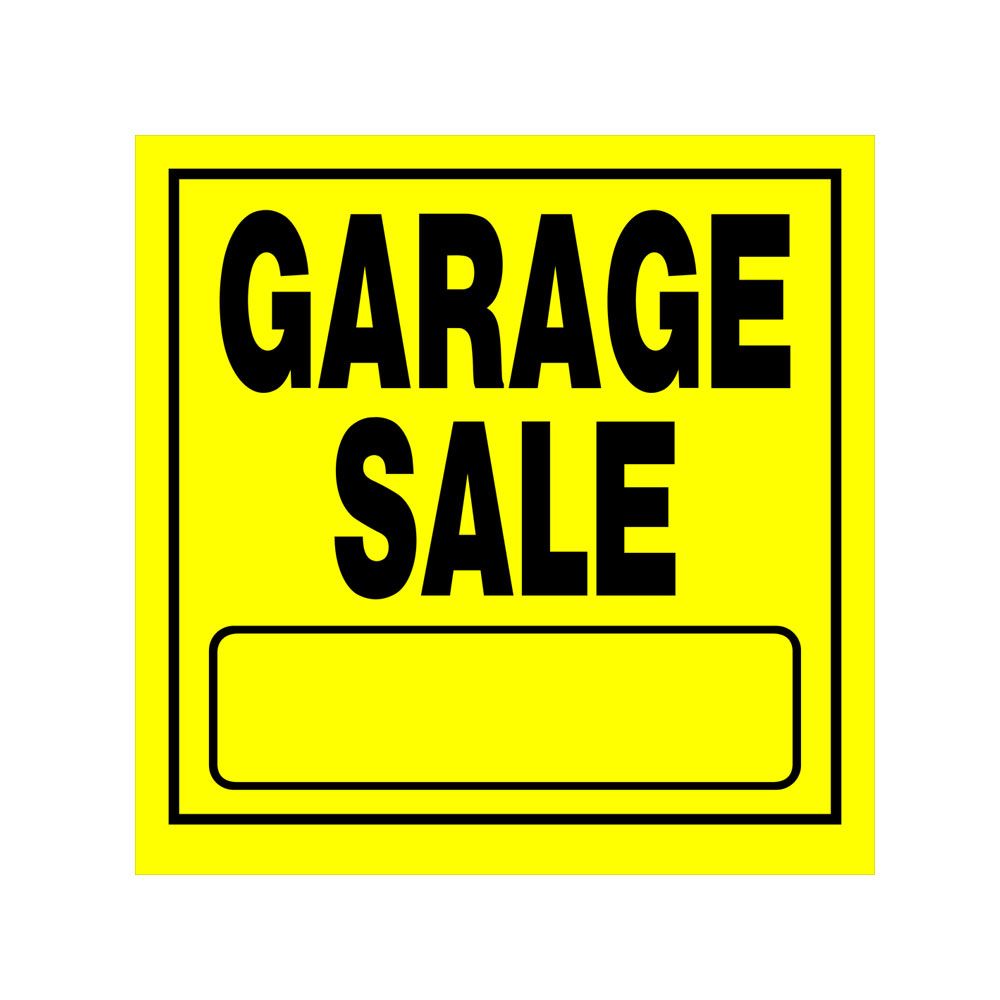 Bright yellow garage sale sign with bold black text and blank space for customization in home improvement projects