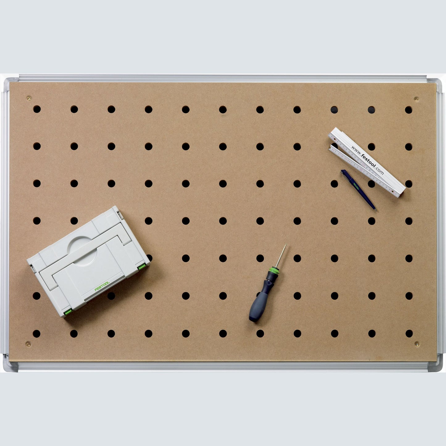 Perforated multifunction work surface with tool attachments and accessories for woodworking and home improvement projects