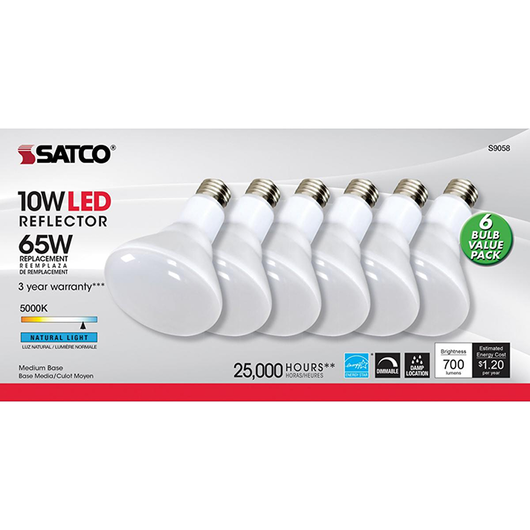 Set of six 10 watt LED reflector bulbs with medium base and 5000K natural light in lighting and electrical collections