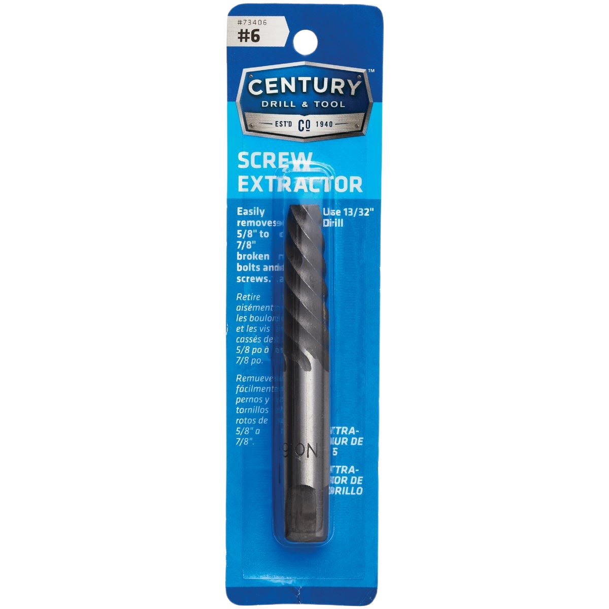 Spiral flute screw extractor tool in plastic packaging designed for removing broken bolts and screws in home improvement tasks