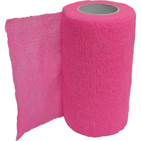 Roll of pink flexible self-adhesive bandage wrap designed for animal care and injury support tasks