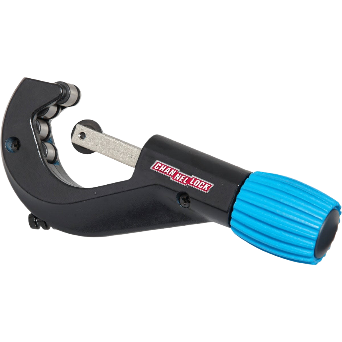 Compact tubing cutter with blue grip handle and multiple cutting wheels for precise pipe cutting in home improvement tasks