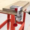Self-clamping doweling jig with clear measuring guide and metal clamp for accurate wood joinery in home improvement projects