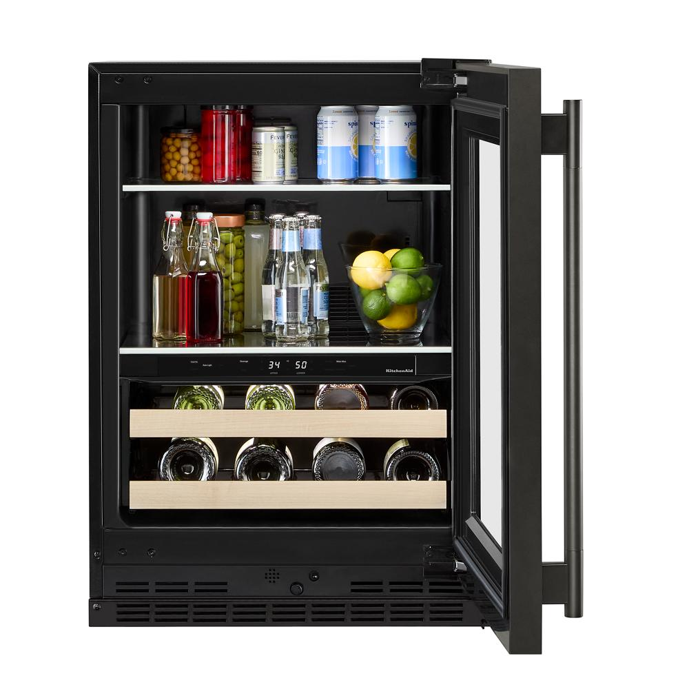 24" Beverage Center with Glass Door and Wood-Front Racks