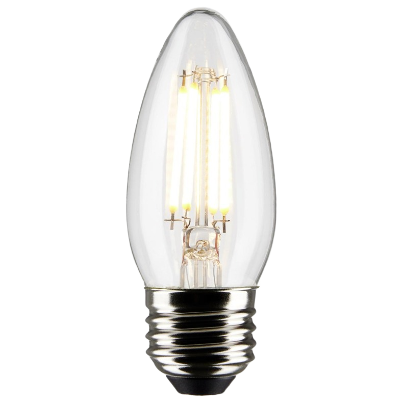 Clear LED filament bulb with cool white glow and medium screw base for lighting and electrical home improvement uses