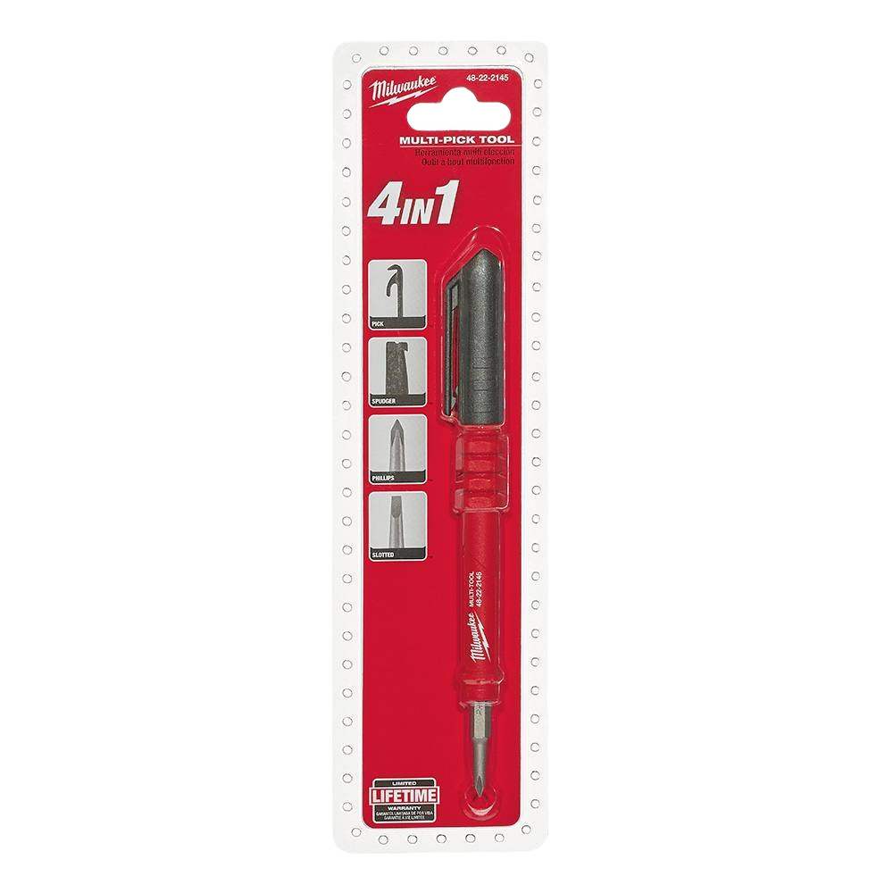 Red 4-in-1 multi pick tool with double-ended screwdriver for electrical hand and conduit tasks under $50 collection