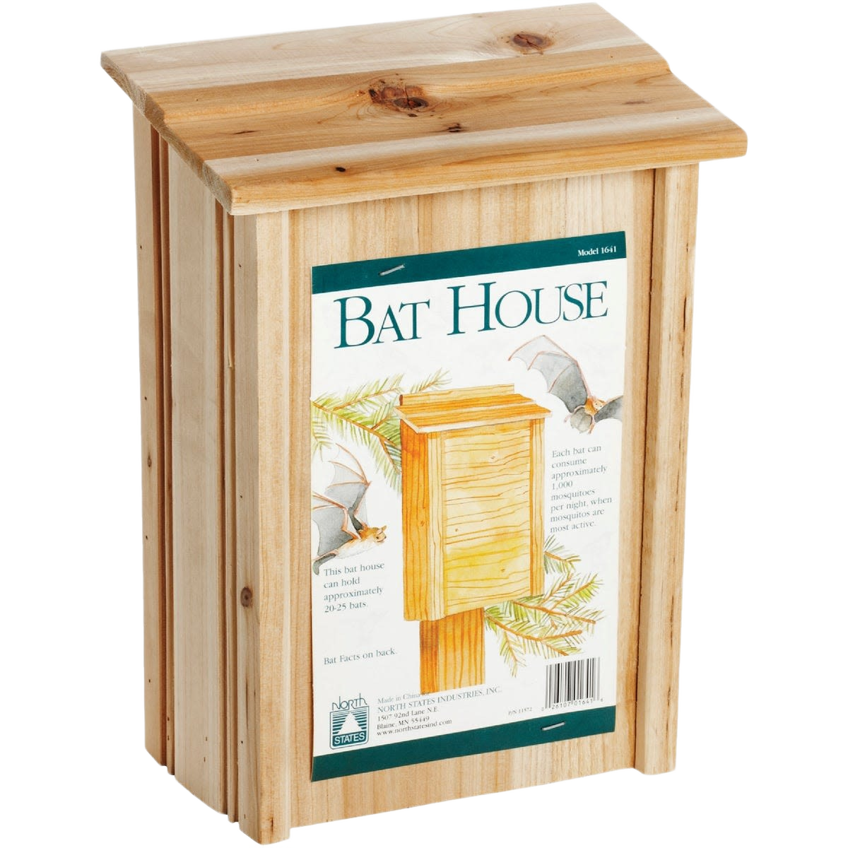 Natural redwood bat house with protective roof, designed for outdoor installation to support bat populations