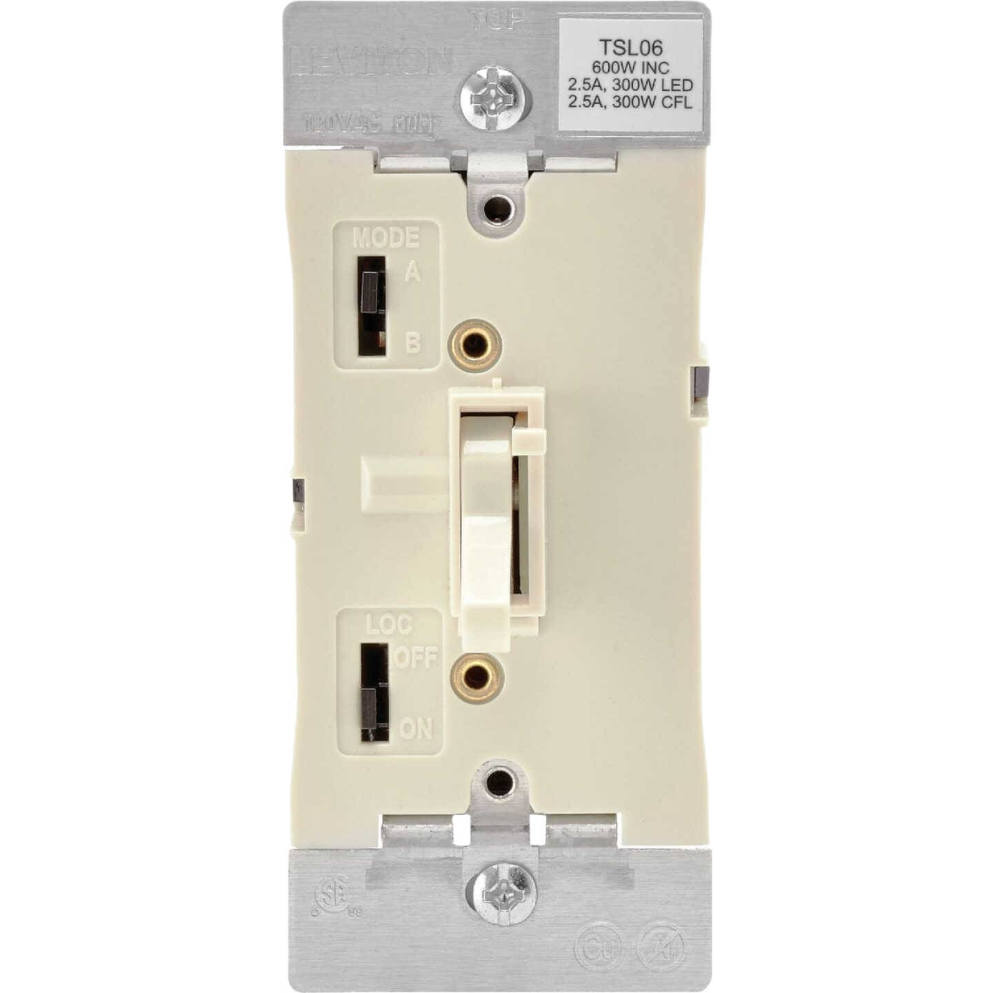 Light almond dimmer switch with toggle slide control and metal mounting bracket for home improvement projects