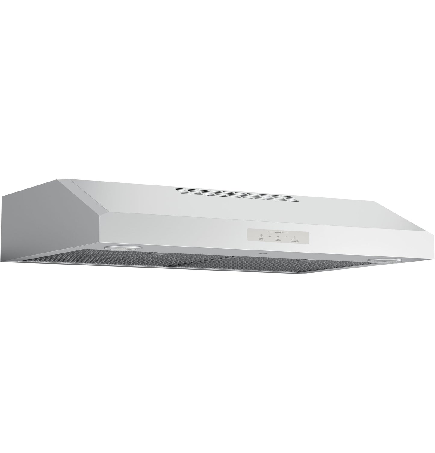 Under-cabinet stainless steel range hood with vents and built-in lights in kitchen appliances and range hoods collection