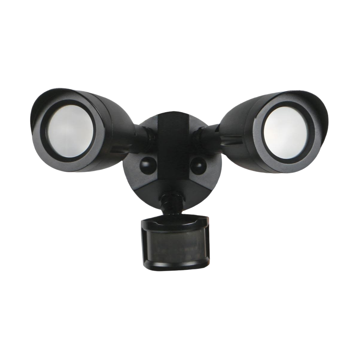 Black outdoor LED dual-head motion sensor light for security in home and garden lighting collections