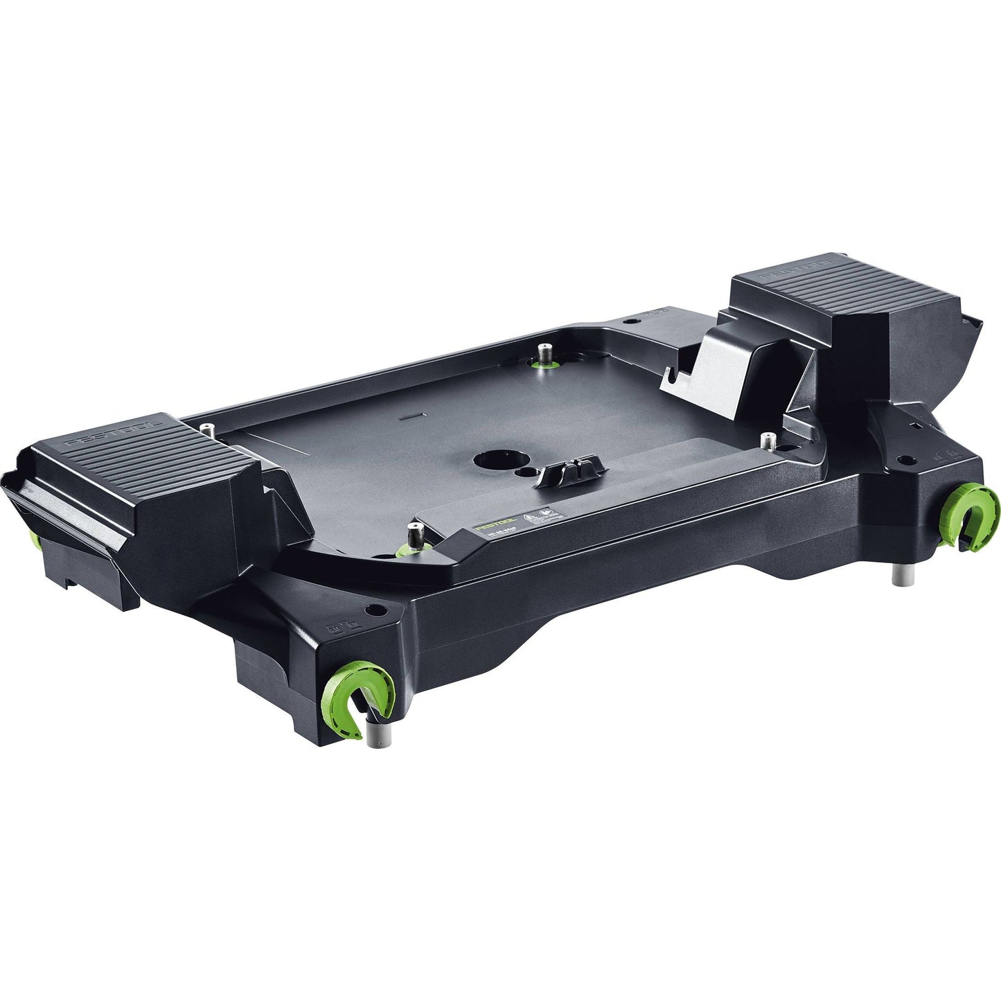 Black adapter base with green adjustment knobs for woodworking and power tool accessories collection