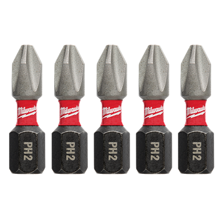 Five Milwaukee durable PH2 Phillips impact driver bits for power tools in tool accessories and drill bits collections