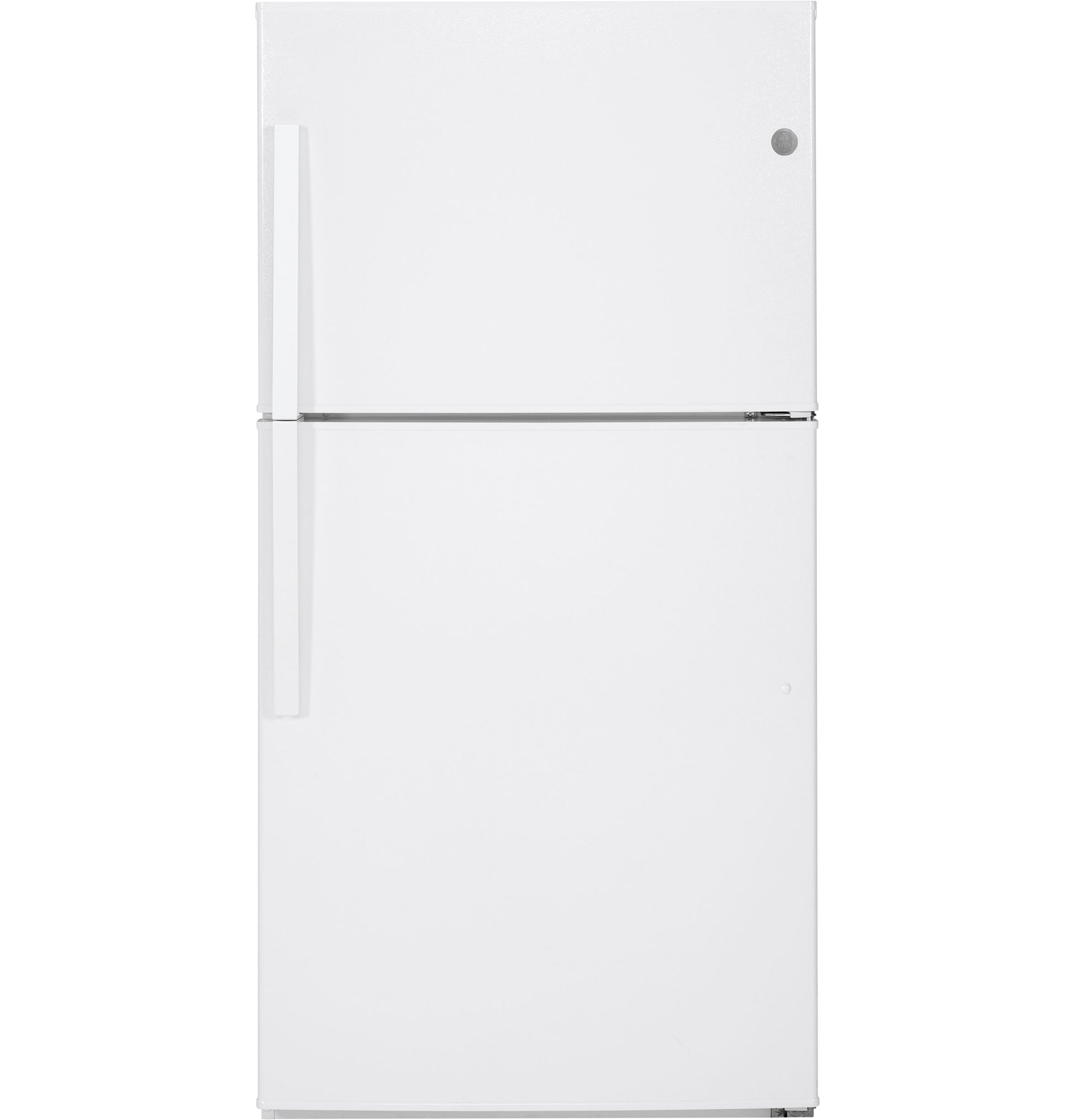 White top-freezer refrigerator with recessed handles in kitchen and top freezer appliances collection